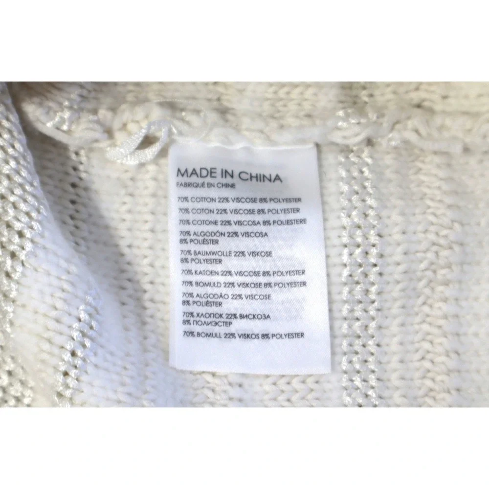 Club Monaco Womens Ivory Striped Fringe Knit Sweater Vest Large Sleeveless Cream